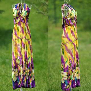   BOHO Style Floral Pattern Halter Casual Summer Beach Maxi Dress  