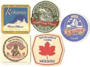 Kokanee Molson Schooner Grizzley Moosehead coasters  