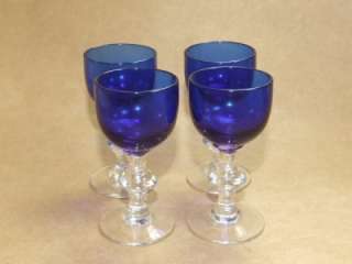 Vintage Miniature Cobalt Blue Cordial Goblet Wine Glasses *  
