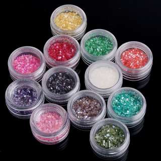 12 Color Glitter Nail Art Decoration Shell Design Tips  