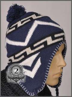 AM1218 Blue Knit Snowboard Men Beanie Earflaps Newsboy Hat Cap 