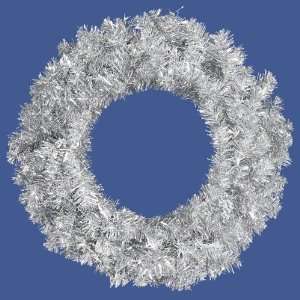   24 Silver Tinsel Artificial Christmas Wreath   Unlit