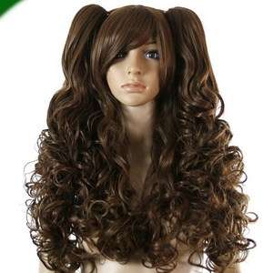 Lolita Brown Cosplay Wig 2 Clips Ponytails Curls Z105  