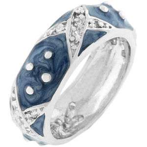 White Gold Rhodium CZ Eternity Ring Blue 5 6 7 8 9 10  