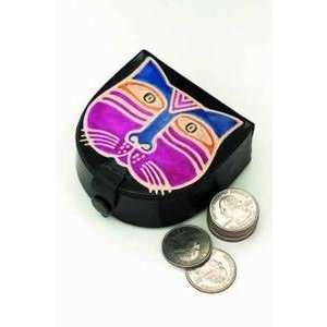  Laurel Burch Hand Painted Leather Coin Purse Black Fabric 