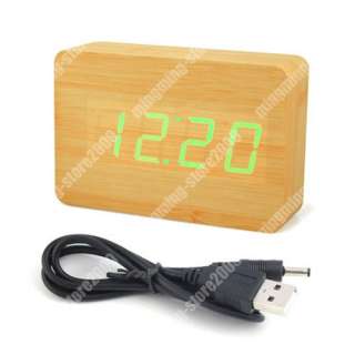 Modern green LED Wooden Wood Desktop USB/AAA Digital Alarm Clock Night 