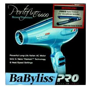 Babyliss Pro Portofino 6600 Nano Titanium Hair Dryer Blue Free Bonus 