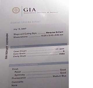 GIA graded 1.21 CT. D VVS2 Diamond / Engagement Ring  