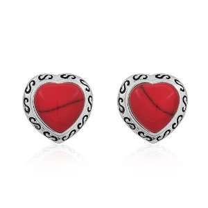   Jewelry 925 Sterling Silver Red Coral Heart Stud Earrings Jewelry