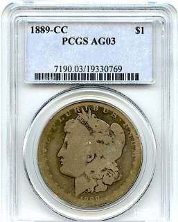 1889 CC Morgan Silver Dollar, PCGS AG 03, Rare Coin, Nice Key Date 