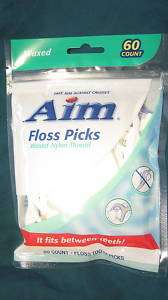 Aim Floss Tooth Picks Waxed Nylon Thread 60 count  