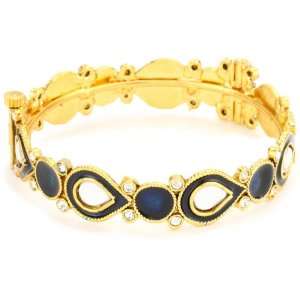   Gold Plated Crystal, Enamel and Mirrorwork Bangle Bracelet Jewelry
