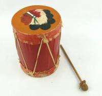 Vintage Toy Indian Raw Hide Red Drum w/ Drumstick 1950s  