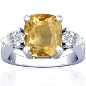    Platinum Cushion Cut Yellow Sapphire Three Stone Ring Jewelry