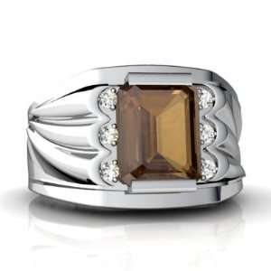   Emerald cut Genuine Smoky Quartz Mens Mens Ring Size 8.5 Jewelry