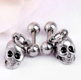 Stainless Steel Dangle Skull Head Men Stud Earrings 2PC  