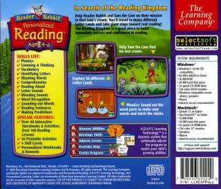New Kids Learning Software READER RABBIT   PERSONALIZED READING 4 6 