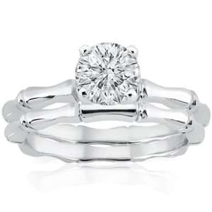   Round Solitaire Diamond Wedding Rings Set 14K VVS2 IGI CUT EXCELLENT