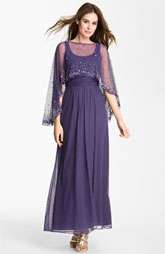 Patra Scoop Neck Mesh Gown & Embellished Cape $218.00