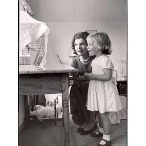  Jackie Kennedy and Daughter Caroline Watching Bird in Cage 