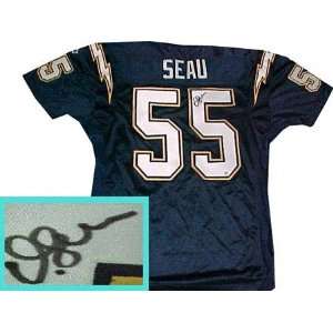 Junior Seau Autographed Authentic Blue Jersey