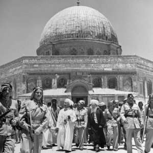 King Abdullah and His Party Standing in Front of the Dome of the Rock 