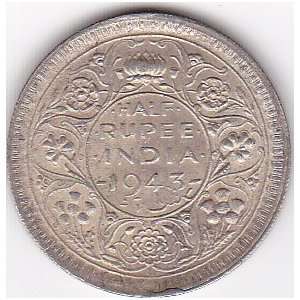    1943 India Half Rupee Silver Coin   King George VI 