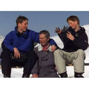 Prince Charles with Prince William and Prince Harry, on the ski slopes 