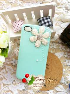 New pink luxury pearl flower daisy candy color case cover for iphone 4 