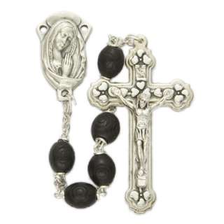 Black Oval Fine Carved Wood Beads Mary Crucifix Rosary  