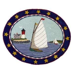  Cape Cod Cat Boats Oval 3x5 hand hooked area rug