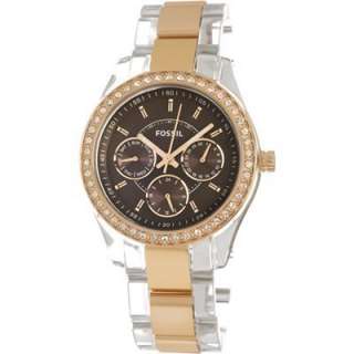 New Fossil ES2806 Stella Clear Acrylic / Rose Gold Multifunction 