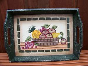 Crackled Finish Wooden Serving Tray Fruit Basket  