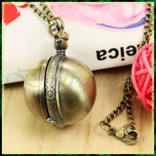 Ball Polished Quartz Pocket Watch Necklace Chain Xmas Gift Silver 