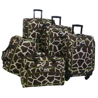   Flyer Animal Print 5 Piece Spinner Luggage Set   Giraffe Green $480