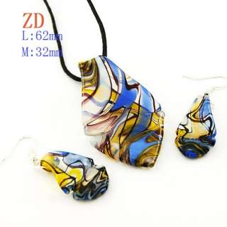 g4135 Hot Blue Leaf Murano Lampwork Glass Necklace Earrings Set 