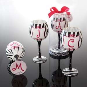Zebra Wine Glasses   Choose Your Initial   Monogrammed  