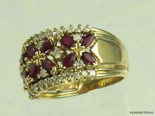 VINTAGE 14K YELLOW GOLD RUBY & DIAMOND CIGAR BAND RING x  