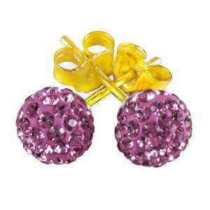  Purple Disco Ball Earrings in 14K Yellow Gold CZ EA 