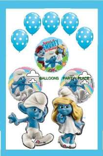 HAPPY BIRTHDAY SMURFS BALLOONS polka dot 10 set blue decorations party 