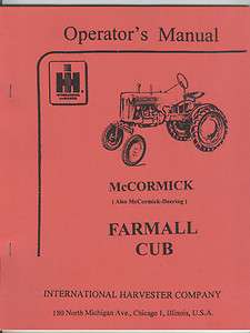   Deering Farmall Cub Tractor Manual 1950 International Harvester  