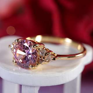 Lady Fashion Jewelry Pink Sapphire Yellow Gold GP Cocktail Gem Ring 