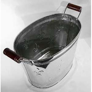  Oval Galvanized Fleur de Lis Oval Beverage Tub with Wooden 