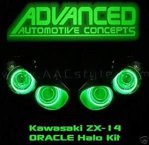 Kawasaki ZX14 R GREEN ORACLE Headlights HALO Demon Eyes  