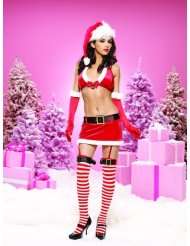 3Pc Sleigh Ride Santa With Velvet Bra And Garter Skirt Set And Belt