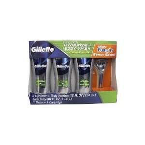  Gillette Bodywash For Dry Skin w/Bonus Fusion Razor   3pk 