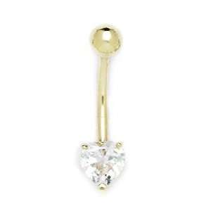  14k Yellow Gold CZ 14 Gauge Heart Shaped Body Jewelry 