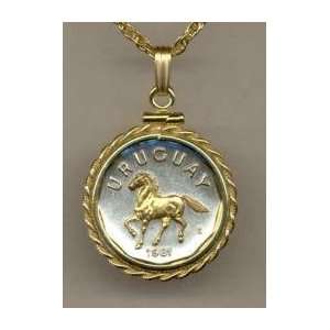   Gorgeous 2 Toned Gold on Silver Uruguay Horse, Coin Necklaces Beauty