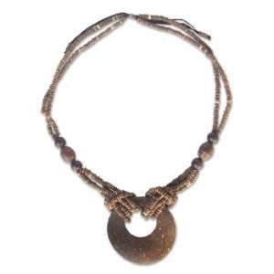   Coconut shell long necklace, Crescent Moon 0.6 W 28.4 L Jewelry