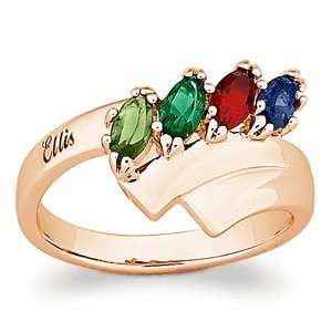   18K Gold over Sterling Family Name Marquise Birthstone Ring Jewelry